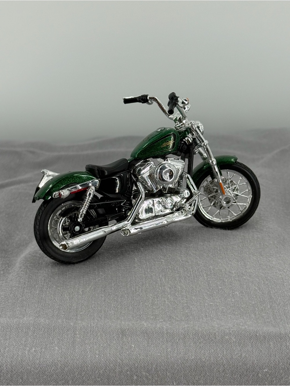 Harley-Davidson Metallic Green & Chrome Die-Cast Motorcycle Toy